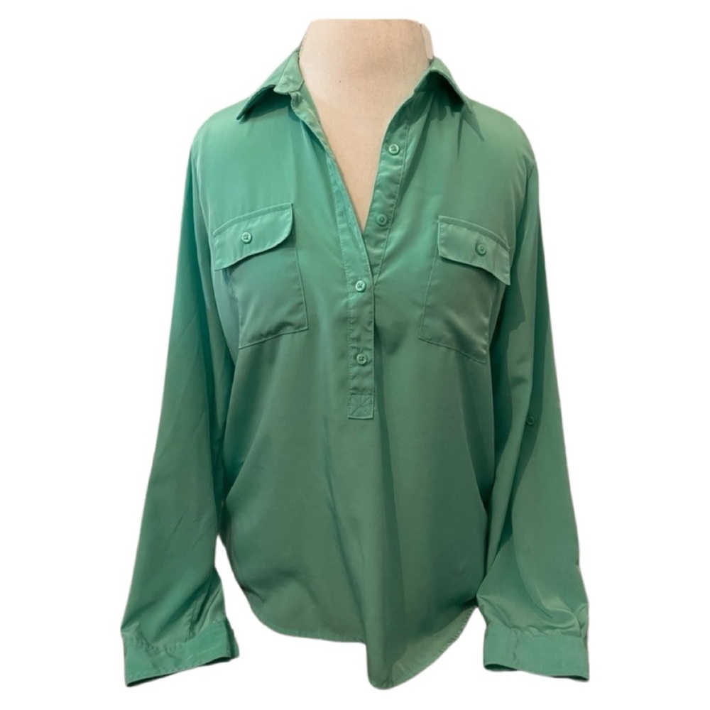 OLD NAVY || Teal Button Down Popover Blouse || size Medium